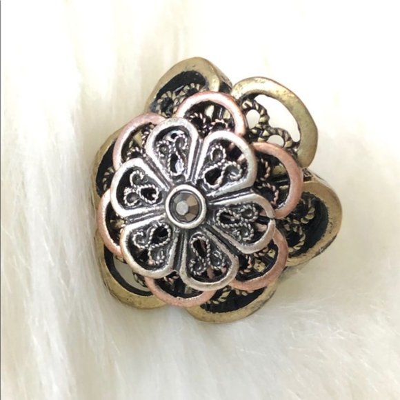 Flower Mixed Metal Style Elastic Statement Ring